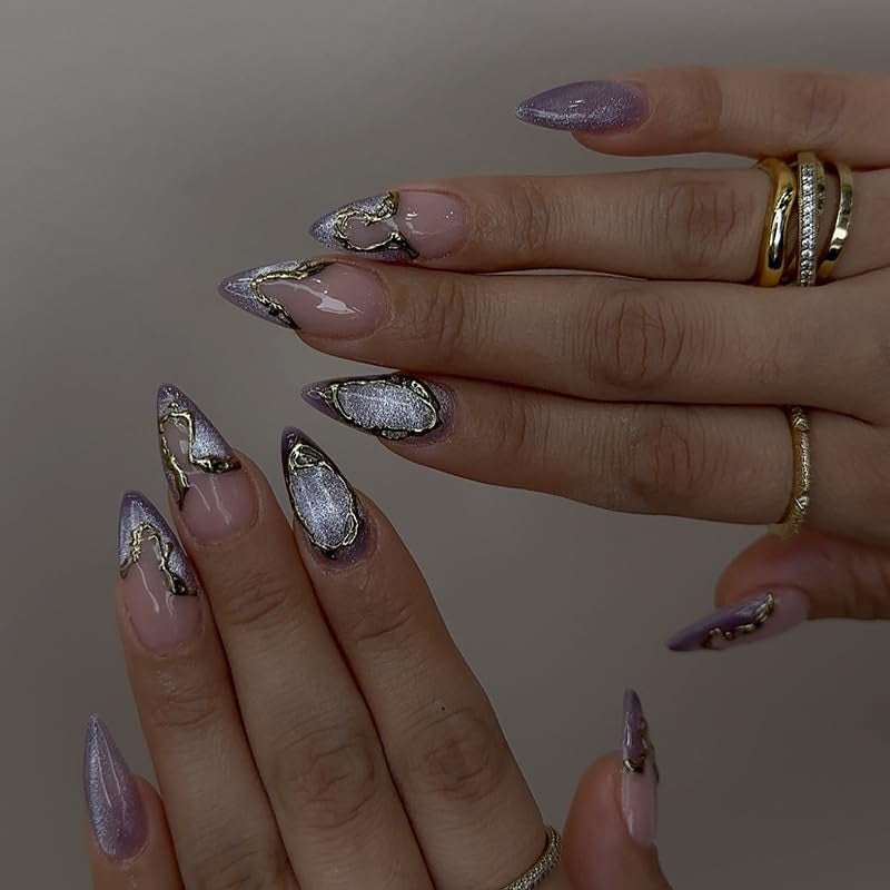 Moonglow Faux Ongles Magnétiques Courts, Rose Amande Rouge Dégradé Paillettes Oeil de Chat avec Colle, Rose Rouge Ombre Paillettes Photothérapie Ongles Artificiels pour Femmes et Filles