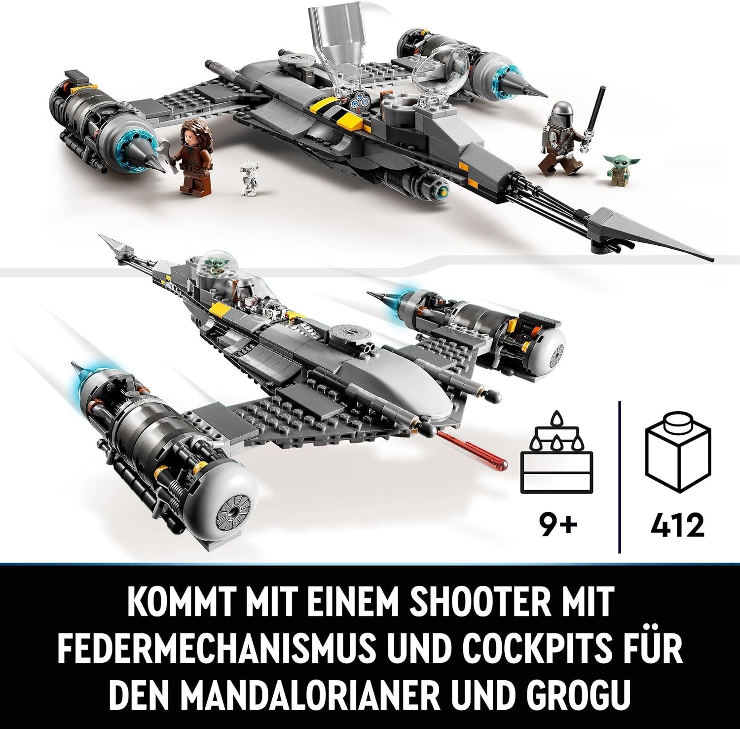 LEGO Star Wars Mandalorian Fighter N-1 du Livre de Boba Fett Jouet de construction avec vaisseau spatial Ensemble de 4 personnages incluant la figurine de Bébé Yoda 75325 Jeux de construction Besuche den LEGO-Store