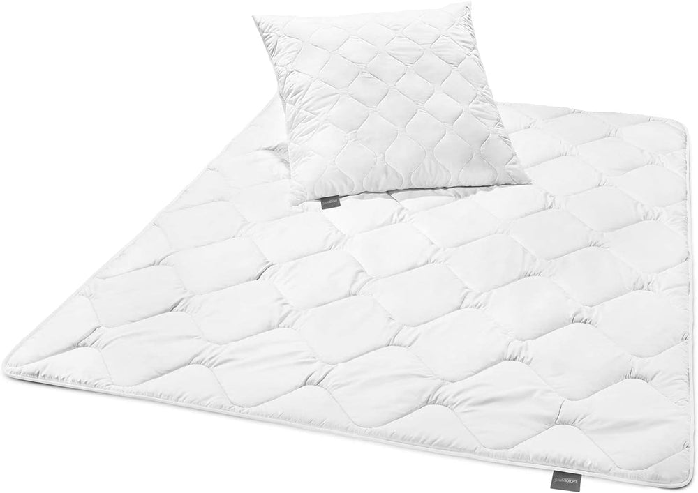 Traumnacht Cosy - Parure de Lit 4 Saisons, 1 X Parure de Couette Divisée 135 X 200 et 1 X Oreiller 80 X 80 Cm, Certifié Öko Tex, Blanc, Développé en Allemagne, (Pack de 2) Couettes et Couettes Naty Shop Parure Mono Couette Toutes Saisons 135 X 200