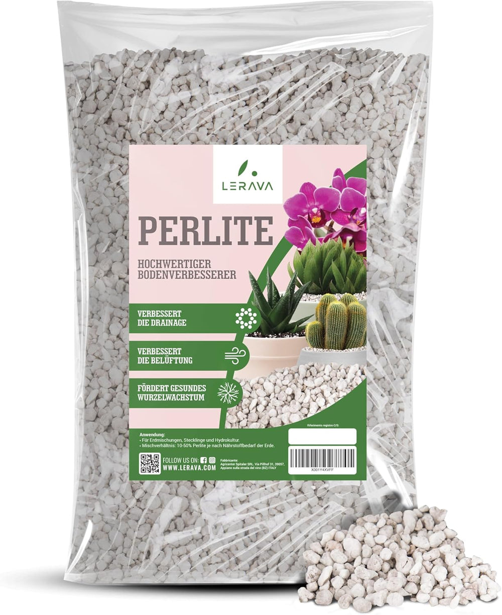 LERAVA® Perlite pour Plantes (5L) – Perlite à gros grains pour l'amélioration des sols – Assure un drainage et une aération optimaux – Additif naturel pour sols et culture hydroponique – Granulés pour plantes