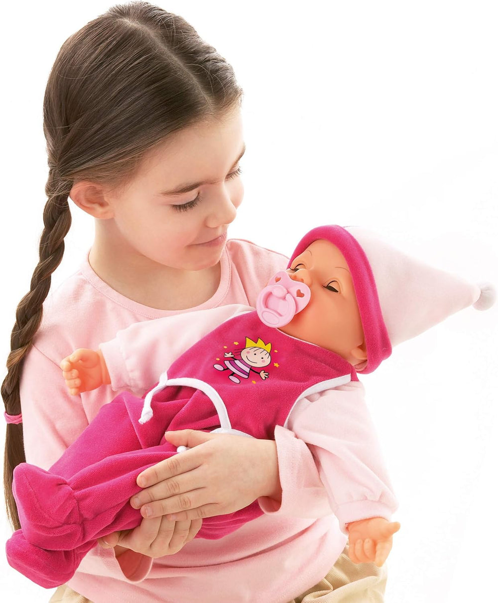 Funktionspuppe Hello Baby mit Geräuschen, bewegt den Mund, poupée interactive, Babypuppe, avec accessoires, 46 cm, rose