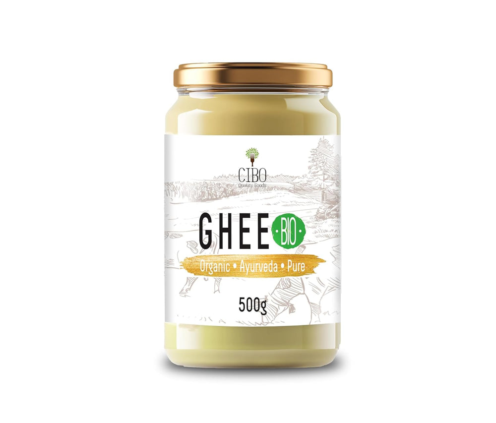 Cibo Bio Ghee 500g – Milch aus Parma und Reggio Emilia – Hergestellt in Italien – Weidekühe – Rauchpunkt 250°C – Aus Centrifugensahne