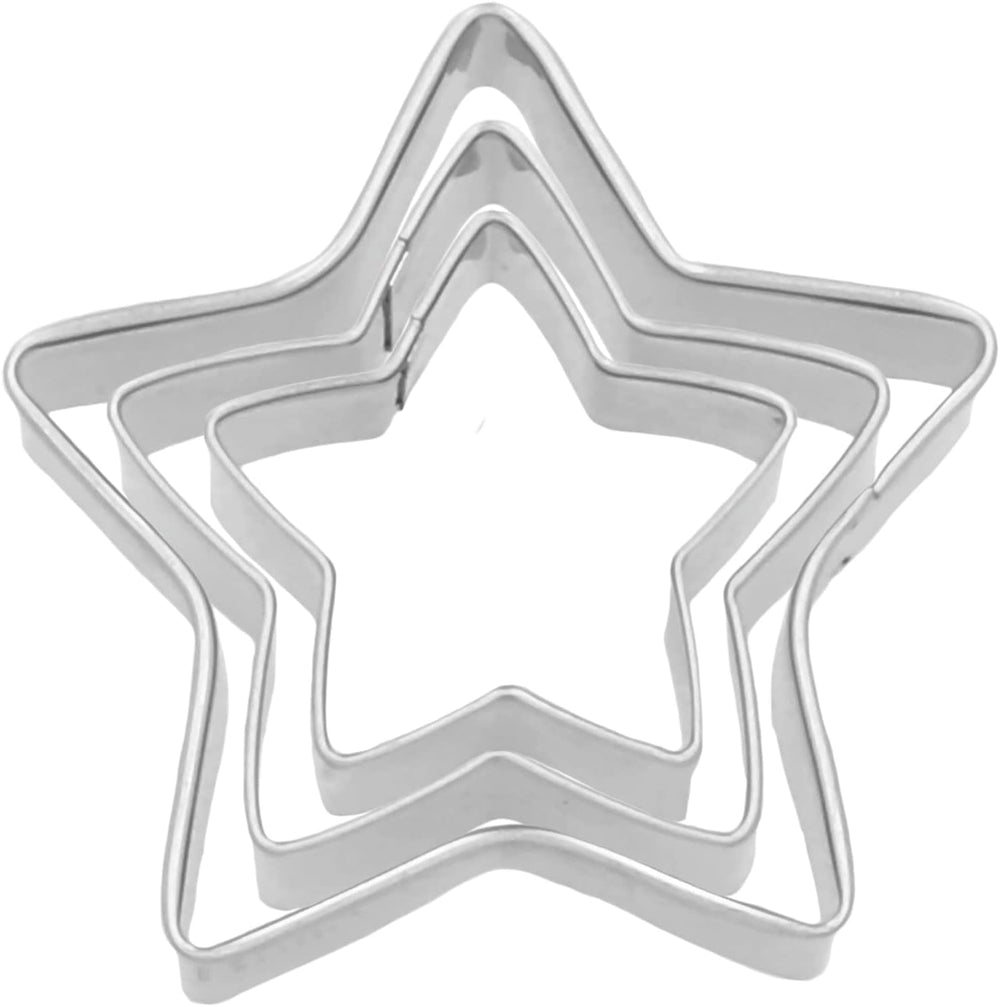 Set de forme pentru biscuiți Birkmann Star, pentru decuparea și decorarea biscuiților, marțipan și fondant, oțel inoxidabil, lavabil în mașina de spălat vase, 3 piese