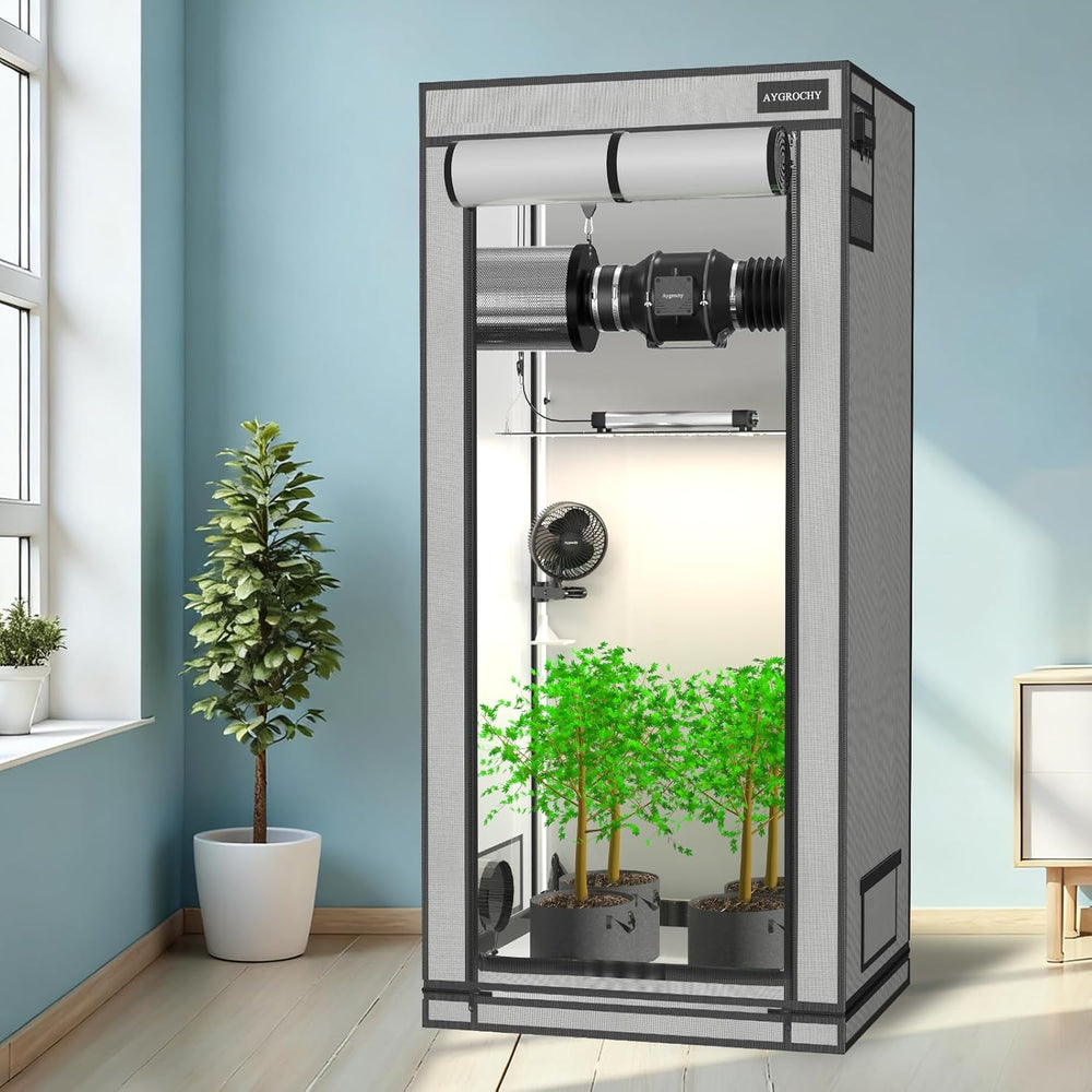 Aygrochy Tente de culture 60 x 60 x 160 cm Tente de culture intérieure avec plateau inférieur amovible réfléchissant en PEVA blanc pour espace de culture des plantes