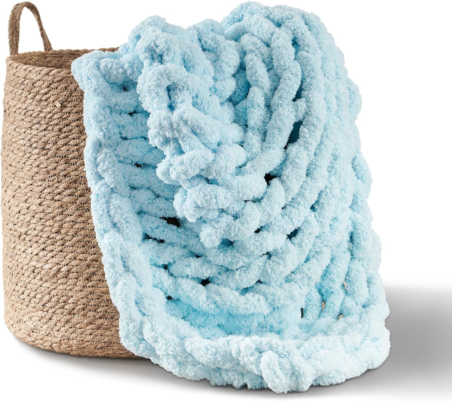 Couverture tricotée épaisse, jeté, 100% tricoté à la main avec du fil chenille géant (127 X 152,4 Cm, gris lilas) Adyrescia Lits et couvertures Clair, bleu 50 "X60"