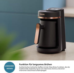 PHILIPS Cafetière turque série 5000 – Fonction d'infusion lente, capacité de 4 tasses, protection contre la surchauffe et les déversements, indicateur de fonctionnement, boutons faciles à utiliser, arrêt automatique (HDA150/60)