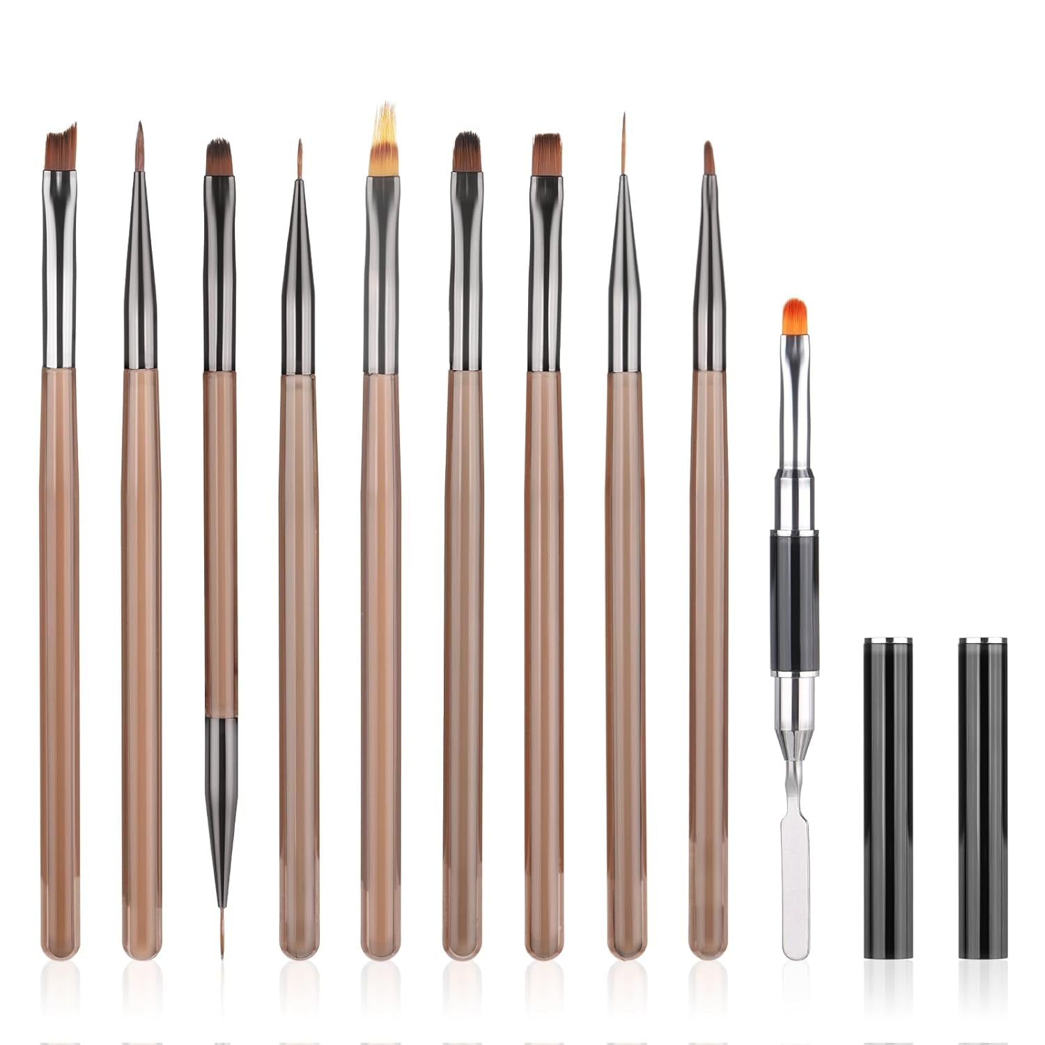 10 pièces Nail Art Pinsel Set, Braun Nail Art pinceaux Nailart Design Pinsel Nageldesign Pinselfür Gelnägelfür Heimwerker Maniküre Salon Zuhause Nailpinsel Set