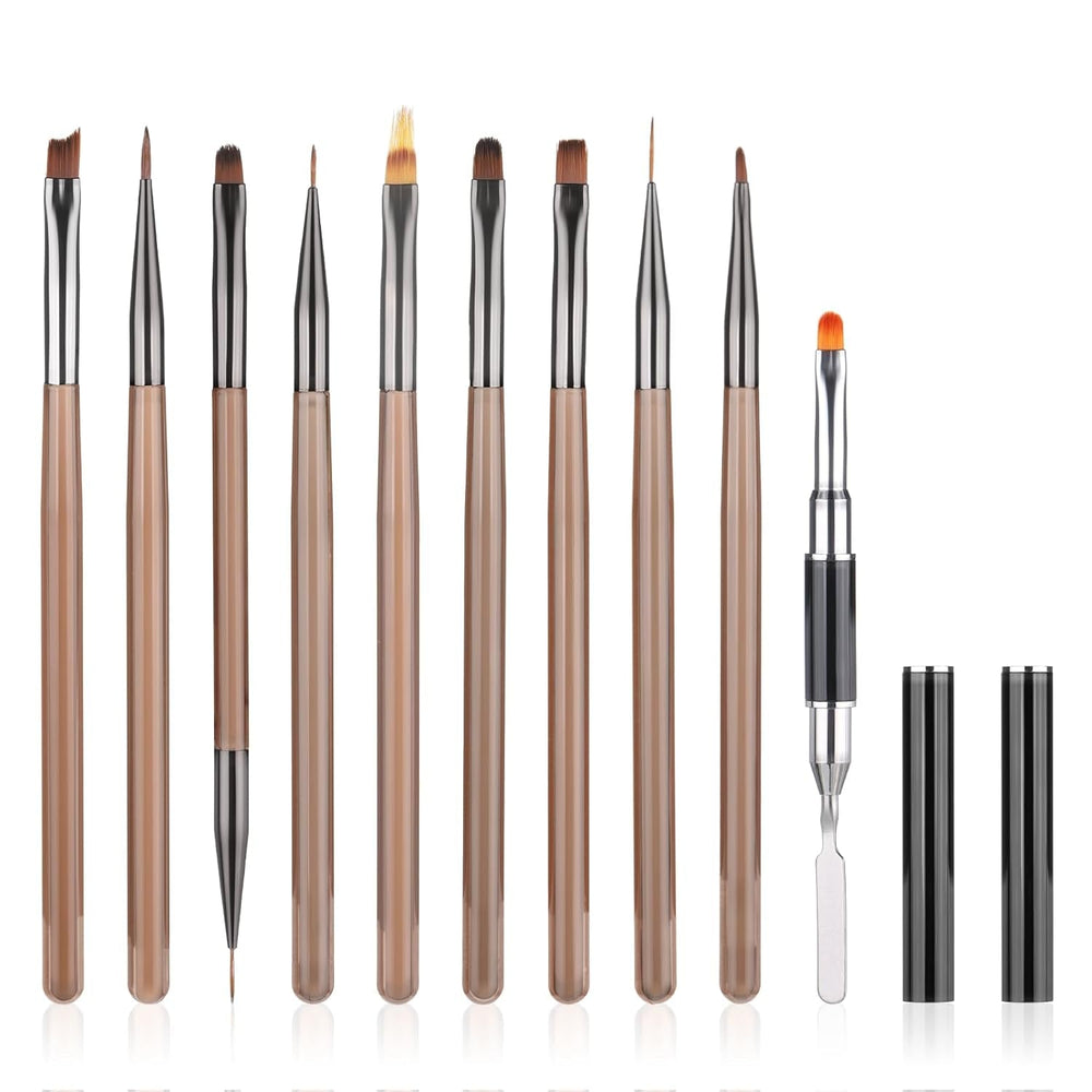 10 pièces Nail Art Pinsel Set, Braun Nail Art pinceaux Nailart Design Pinsel Nageldesign Pinselfür Gelnägelfür Heimwerker Maniküre Salon Zuhause Nailpinsel Set