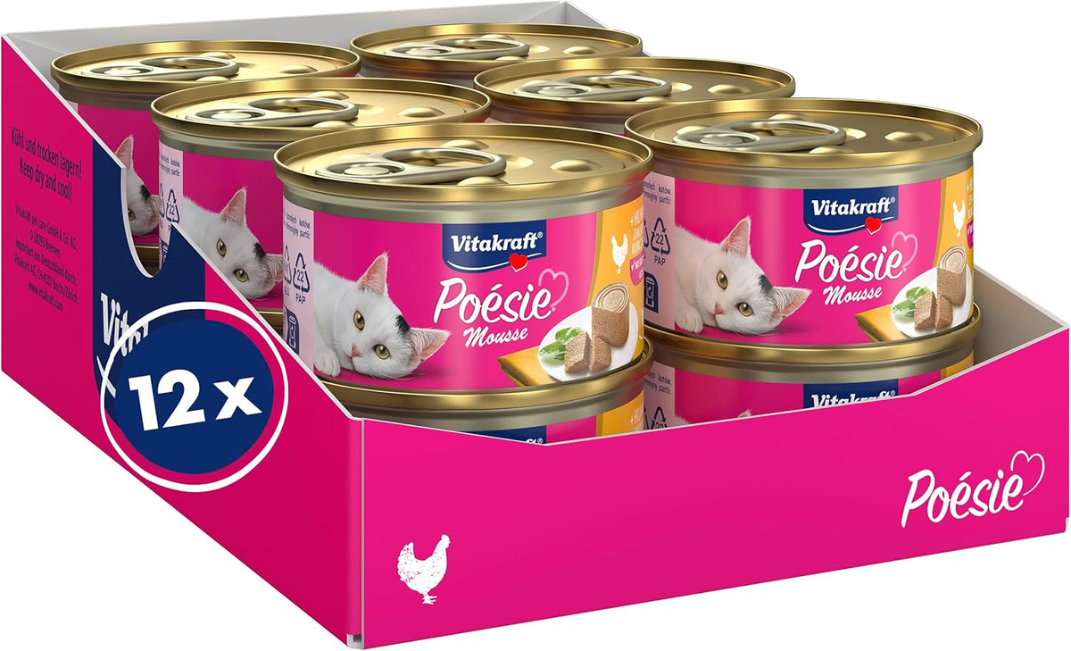 Vitakraft Poésie Mousse, hrană umedă pentru pisici, spumă aerisită, cu pui, fără zahăr adăugat sau cereale (12 x 85g)