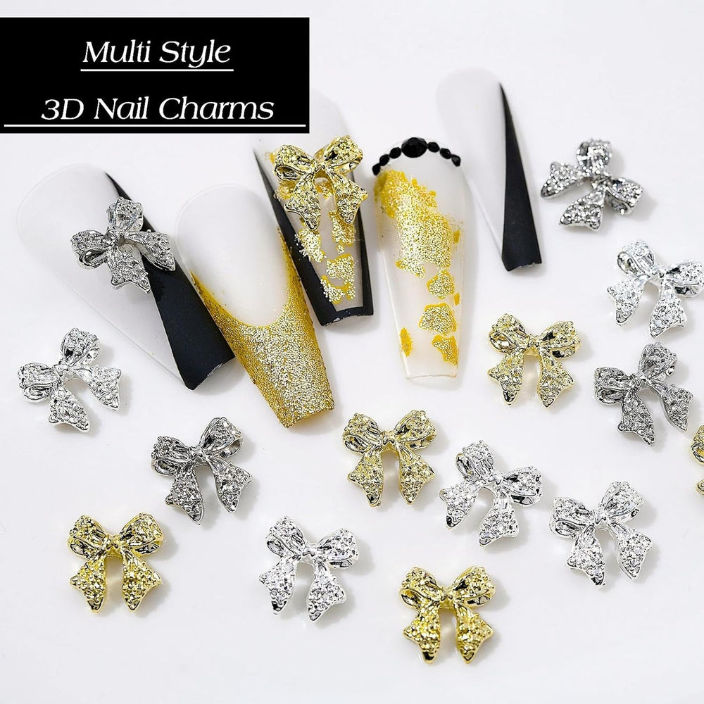 Nœuds à ongles en métal, 30 pièces, nœuds gris or argent, accessoires pour ongles, décorations d'ongles pour femmes et filles, Design Nail Art