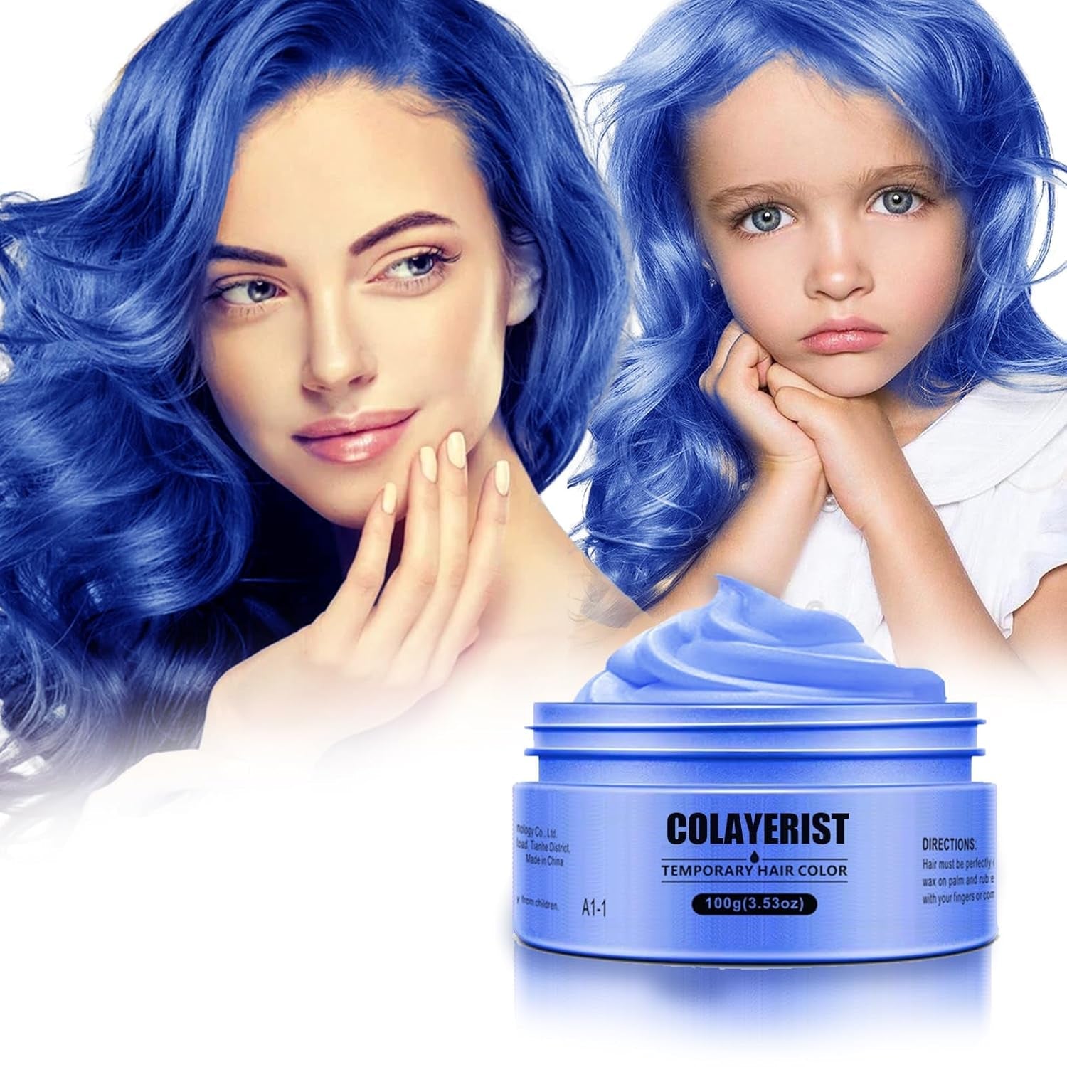 COLAYERIST Cire colorante temporaire noire lavable pour hommes et femmes Mascara capillaire pour fête ou cosplay Produits de coloration capillaire sans dégâts Coloration capillaire Naty Shop Bleu