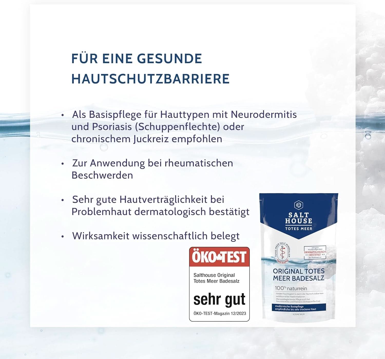 Sels de bain originaux de la Mer Morte Salthouse, sels de bain, irritations cutanées apaisantes, pour peaux sèches et sensibles, 100 % naturels, 500 grammes Naty Shop Douche et bain