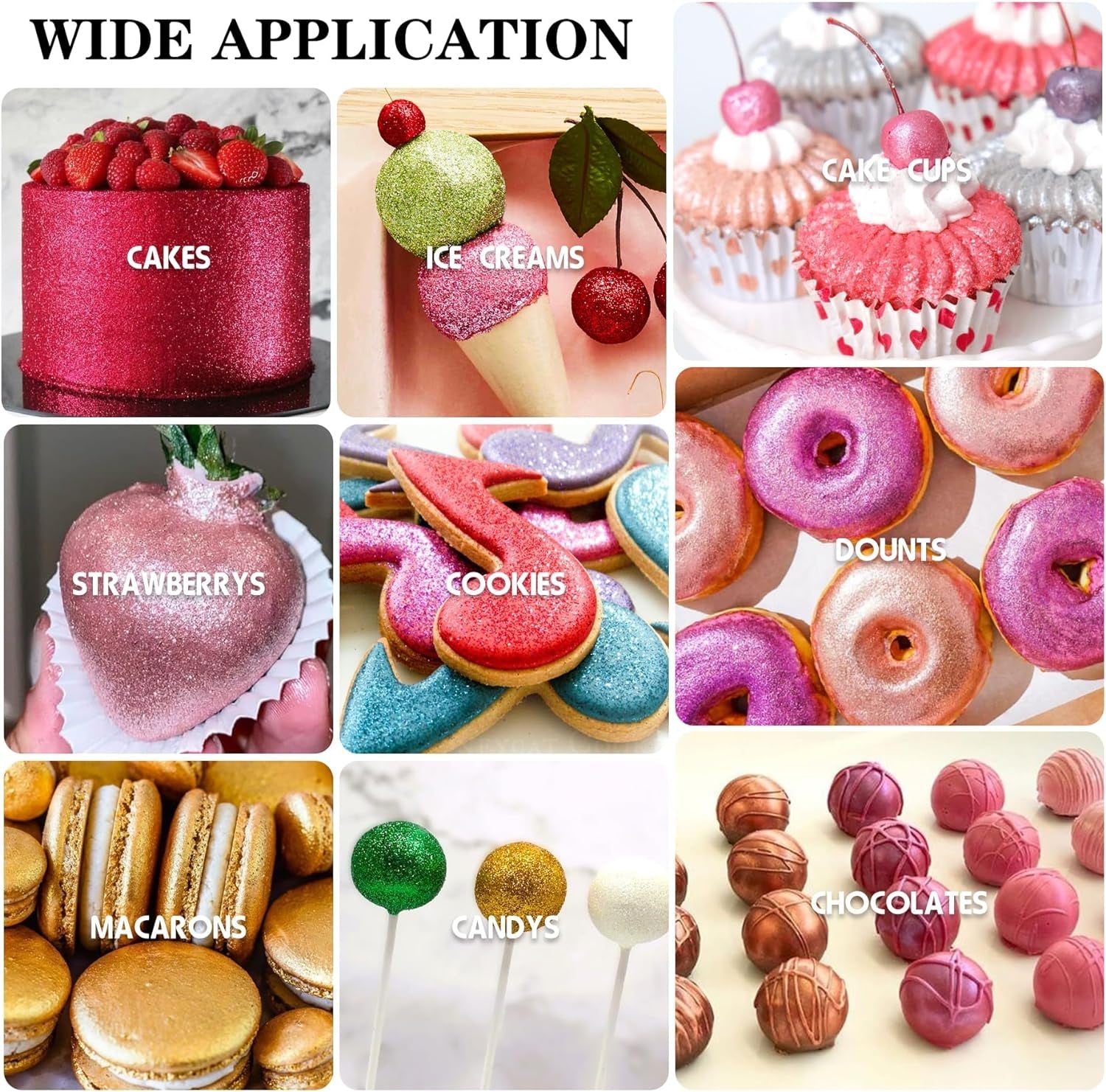 Paillettes comestibles – 4 couleurs de poudre de paillettes comestibles, poudre de paillettes pour boissons, aliments, gâteaux – poudre colorante alimentaire métallique comestible pour la pâtisserie, cocktails – 5 g/bouteille