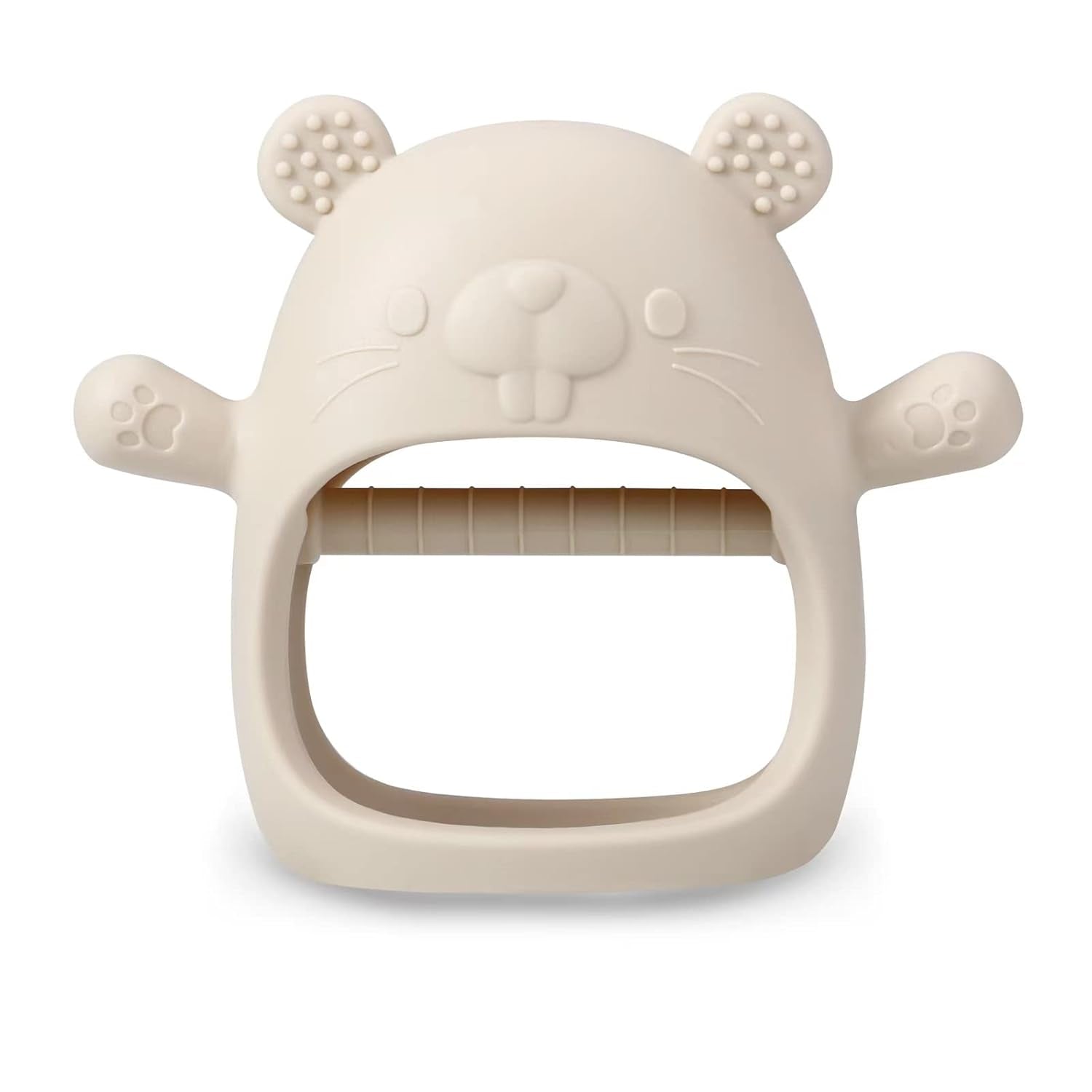 PandaEar Jouet de dentition en silicone pour bébé | Gant de dentition suggéré | Sucette à mâcher pour soulager la douleur (blanc/rose)