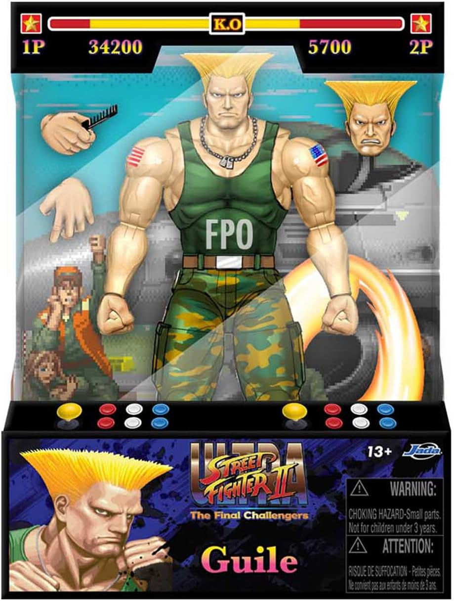 Jada Toys Street Fighter Figure Guile (15 cm) - Street Fighter 2 : The Final Challengers Figurine mobile à collectionner avec tête, mains et accessoires alternatifs, à partir de 13 ans Figurines Naty Shop