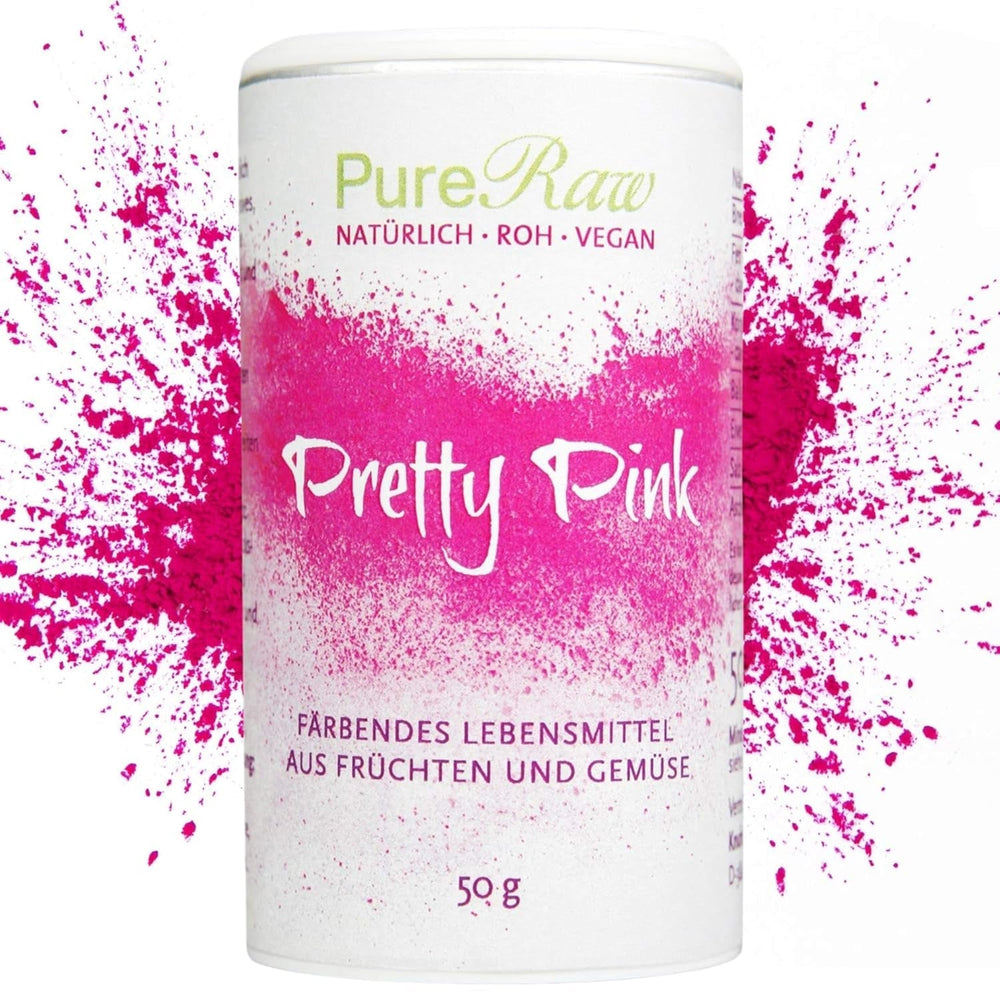 Pretty Pink Natürliche Lebensmittelfarbe Pulver Rosa (Roh Vegan) Pastel Rose Bis Intensiv Rosa-Rot - Essbare Farbe Für Lebensmittel Aus Früchten Und Gemüse - Colorant Alimentaire Naturel | Pureraw 5G Naty Shop 50 G (1Er Pack) Rose