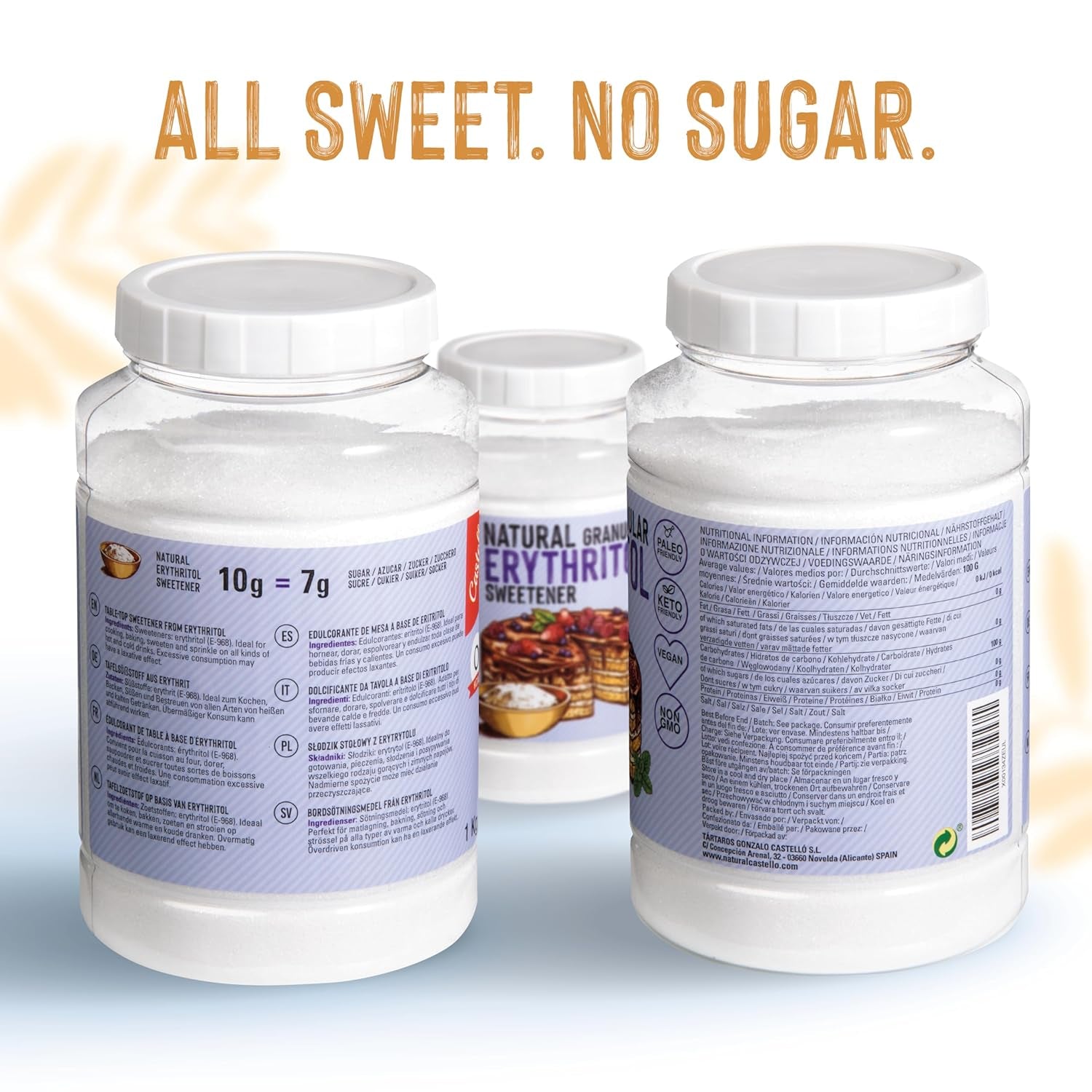 Natürliches Erythrit - Kristallzucker | 10G = 7G Zucker | Ingrédients naturels - 0 calories - 0 indice glycémique - Keto et Paleo - 0 netto-khlenhydrate - Kein GVO - Castello depuis 1907-1Kg Édulcorants Naty Shop