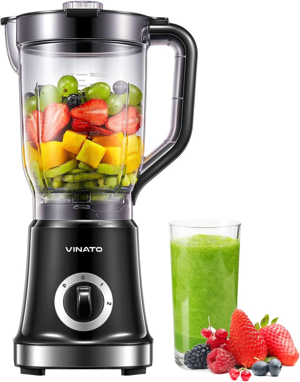 Mixer, Standmixer Mit 4 Klingen Mixer Für Smoothies, Milchshakes Und Säfte,Blender Mit Edelstahlklingeneinheit, Sicherheitsschalter Bucatarie Naty Shop Helles Schwarz