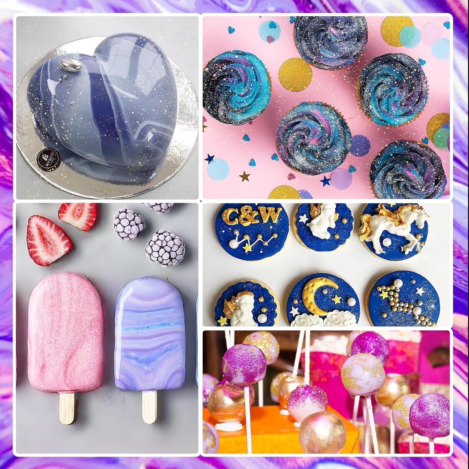 Paillettes comestibles 6 x 3 g, paillettes comestibles pour boissons, paillettes alimentaires, ensemble de 6 couleurs, poudre de paillettes, paillettes de cuisson pour chocolat, fraise, gâteaux, fondant, boissons, sans odeur, végétalien