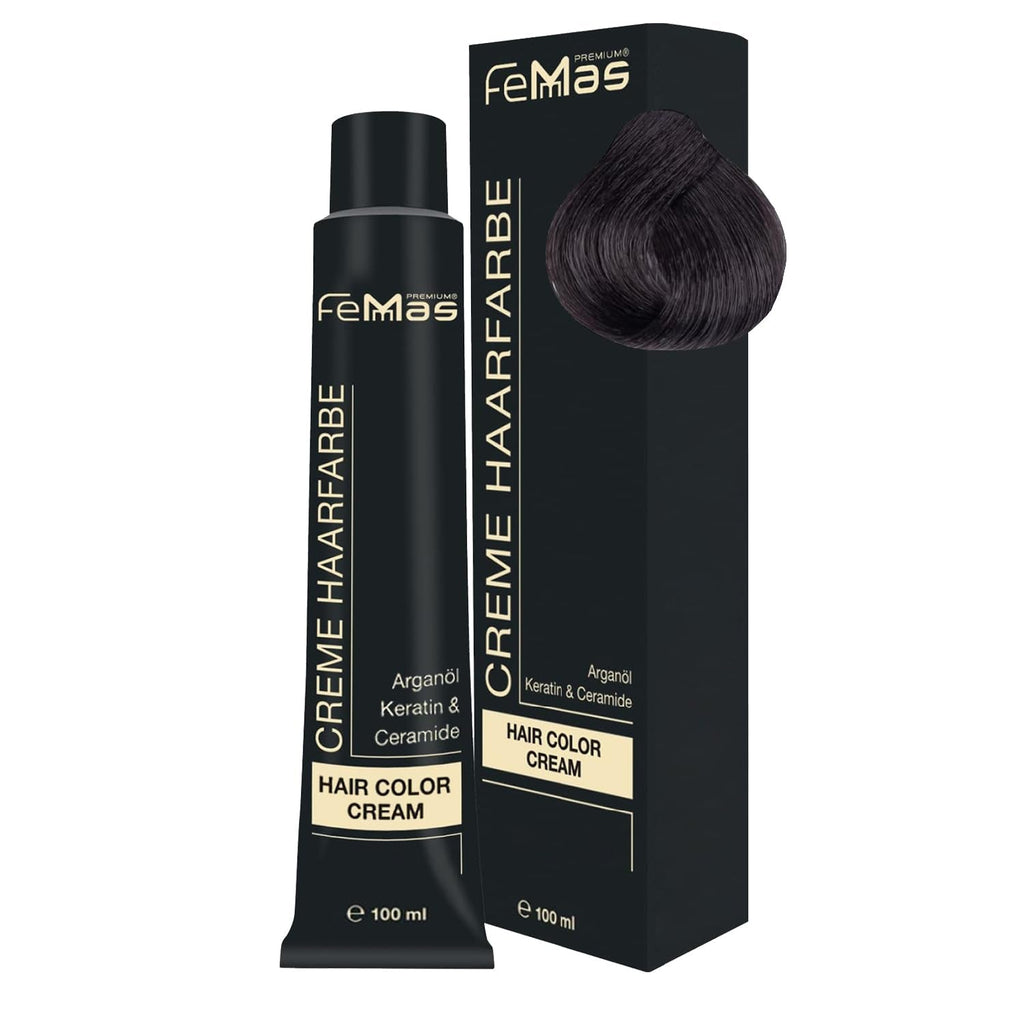 FemMas Hair Colour Pure & Mix Red I Cremă profesională cu ulei de argan, keratină și ceramide I Ca o vopsea de păr permanentă sau nuanță pentru rezultate radiante, de lungă durată I 100 ml Vopsea pentru par Naty Shop Maro mediu rece 4.01 Pachet de 1