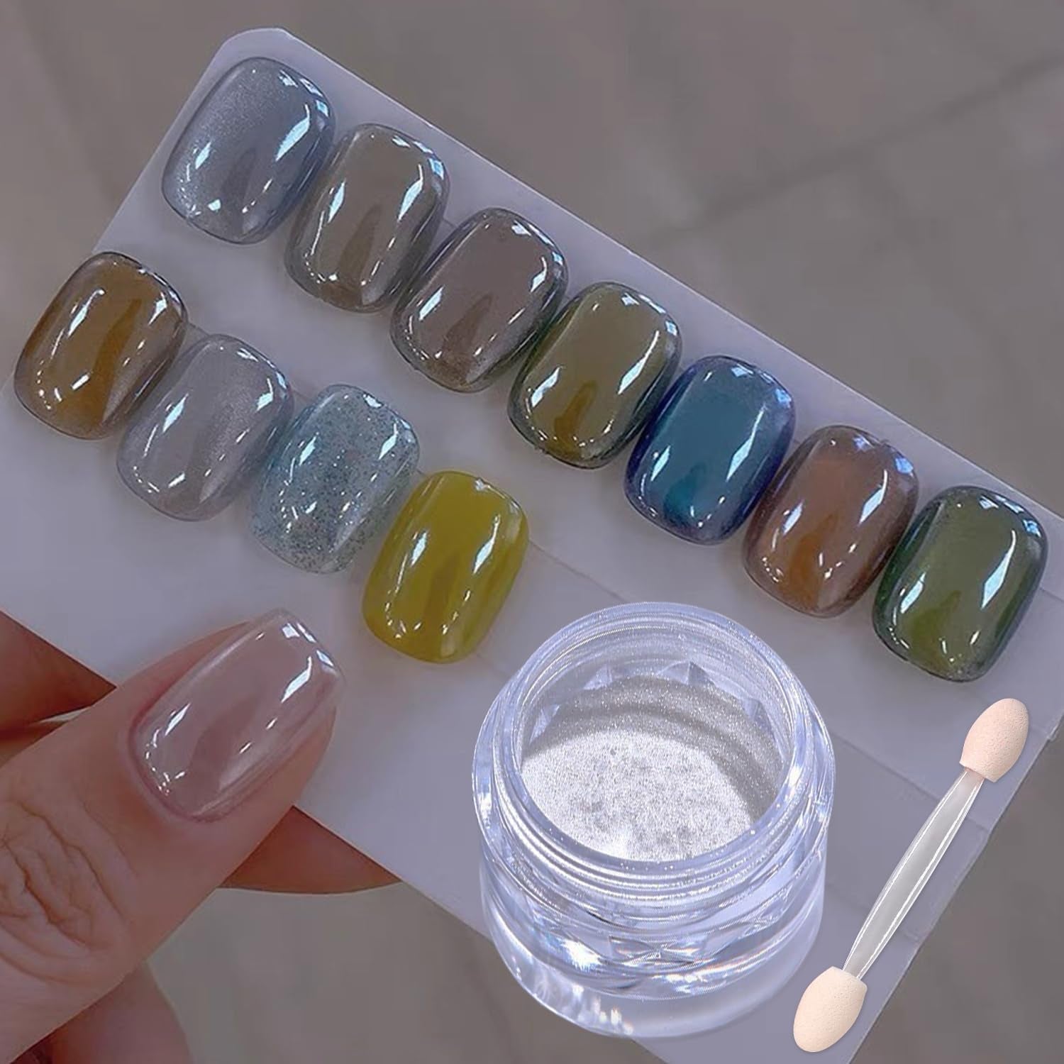 Wahrshei 6 Chrome Nail Powder, Chrome Pulver Nägel Mit Spiegeleffekt, Laser Chrome Puder, Poudre effet nacré pour ongles en beignet glacés