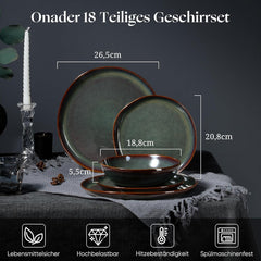 Service de table pour 6 personnes, 18 pièces, bols à céréales ronds irréguliers, assiettes à dessert, assiettes plates, résistant aux rayures, passe au micro-ondes, vert mousse réactif