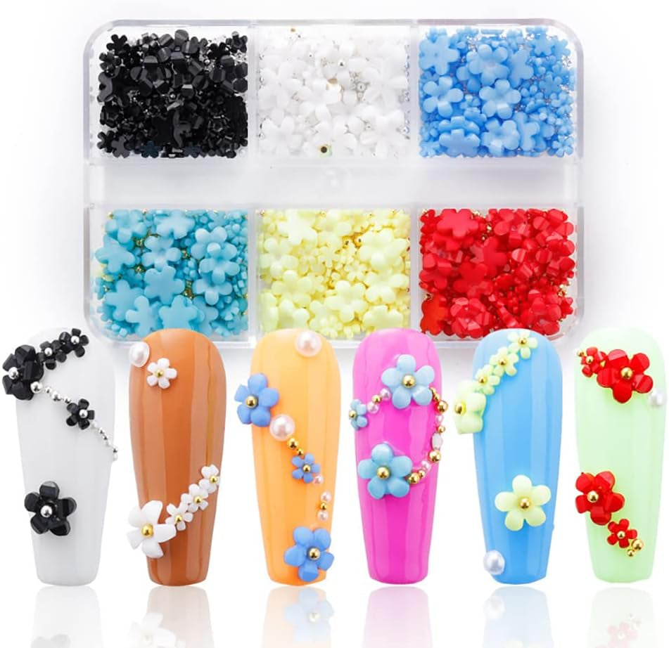 Ongles à fleurs 3D, 6 grilles, breloques à ongles en fleurs, strass en acrylique, accessoires pour ongles, décorations d'ongles de printemps à faire soi-même