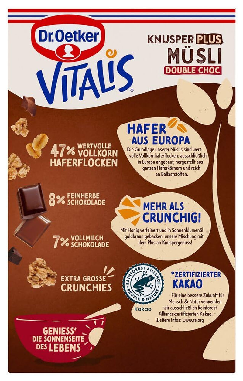 Dr. Oetker Vitalis KnusperPlus Double Chocolate : Muesli croustillant au chocolat au lait et noir, paquet de 7 (7 x 450g)