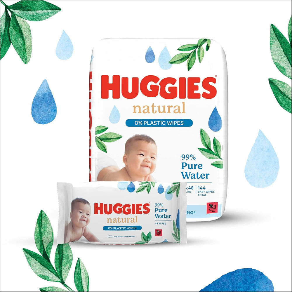 Lingettes humides Huggies naturellement biodégradables pour bébés sensibles, 8 x 48 lingettes, paquet en vrac