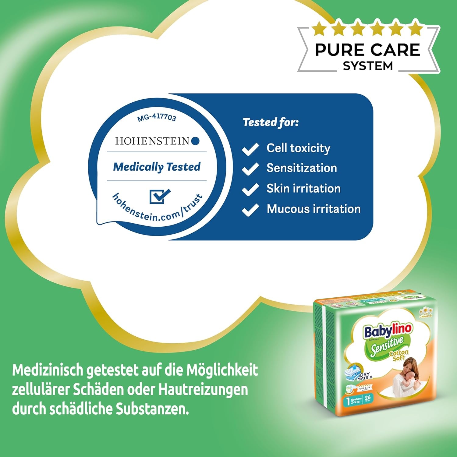 Couches bébé sensibles, taille 1, nouveau-né (2-5 kg), 26 pièces