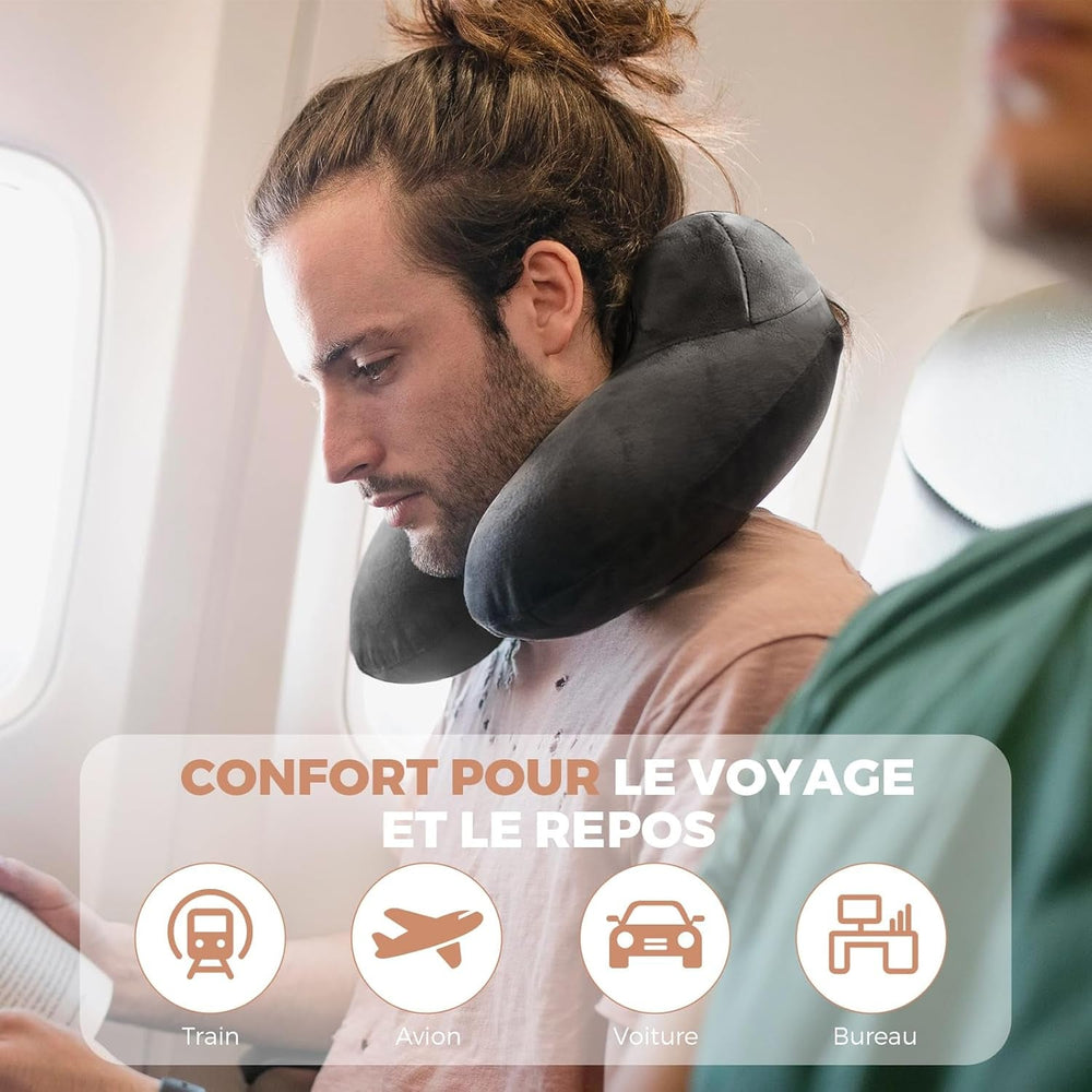 Oreiller de Voyage Gonflable, Oreiller de Voyage avec Masque de Sommeil + Bouchons d'Oreilles + Sac de Transport, Super Léger et Portable, Idéal pour Avion, Voiture, Maison, Bureau, Noir Naty Shop Oreillers de Voyage