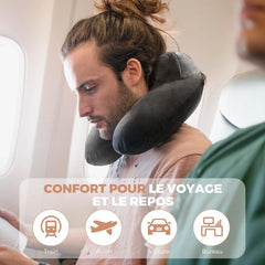 Oreiller de Voyage Gonflable, Oreiller de Voyage avec Masque de Sommeil + Bouchons d'Oreilles + Sac de Transport, Super Léger et Portable, Idéal pour Avion, Voiture, Maison, Bureau, Noir Naty Shop Oreillers de Voyage