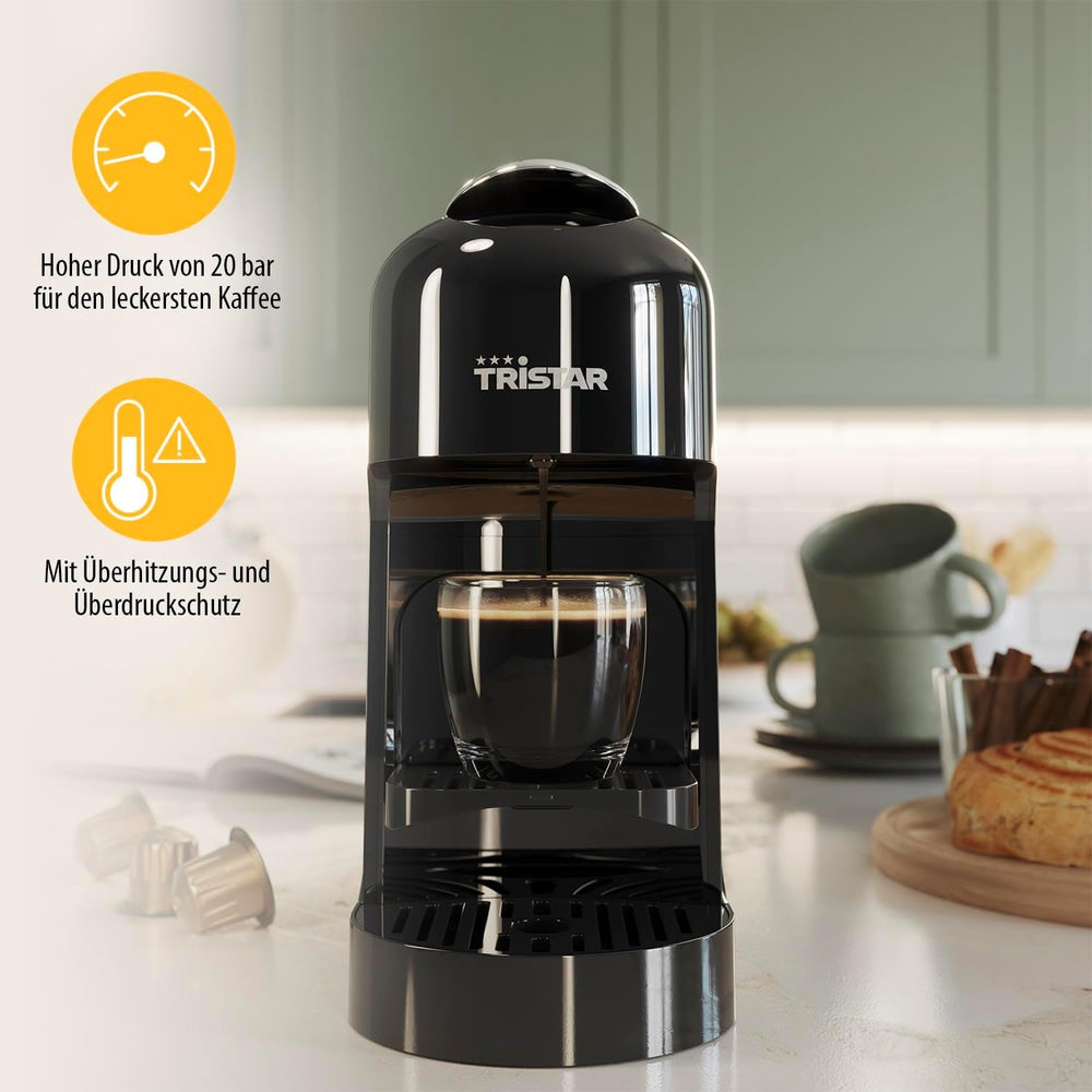 Machine à expresso à capsules Tristar - Compatible avec les capsules Nespresso - Bac de vidange amovible - Réservoir d'eau amovible spacieux de 900 ml - Pression 20 bars - 1400 W - CM-2300