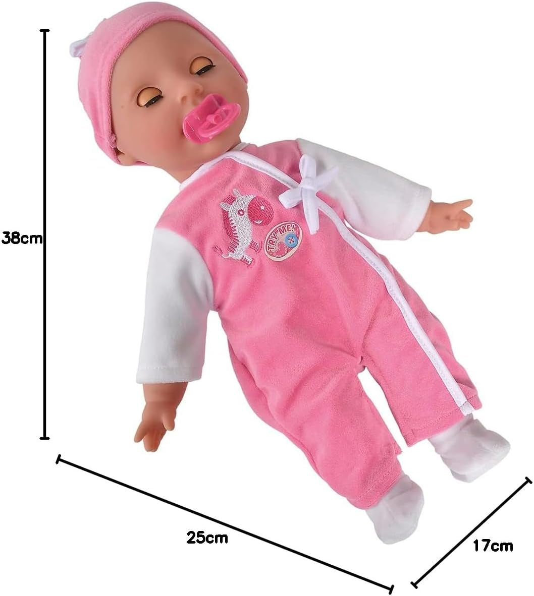 Simba 105140489 - Poupée Laura Baby Talk, poupée au corps doux de 38 cm avec des yeux endormis dans une jolie combinaison, 24 sons de bébé, poupée de jeu, poupée bébé, à partir de 2 ans