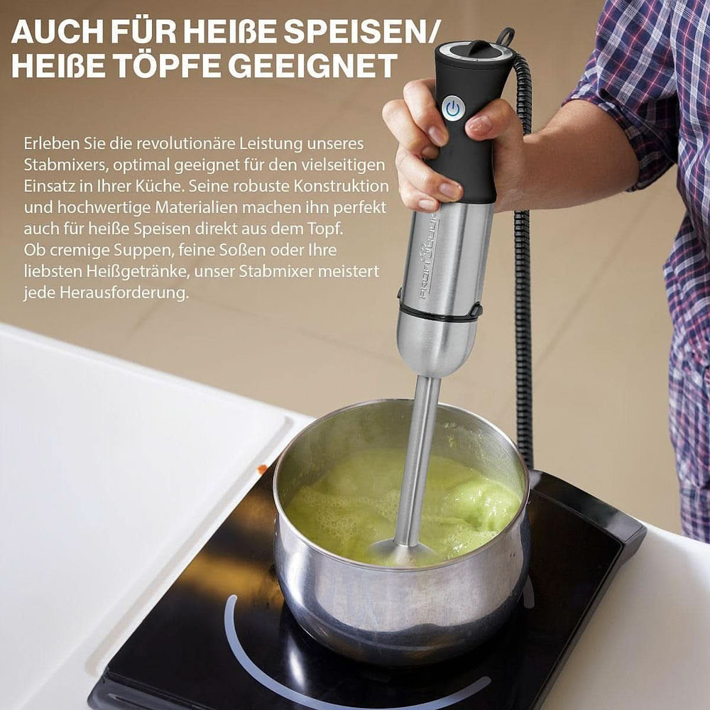 Proficook® 2In1 Batteur sur socle & Schneebesen | Stabmixer 1000 Watt pour mixeurs, mélangeurs et purificateurs | Machine à smoothies M. Langem Mixstab | Pürierstab M. Edelstahlgehäuse & Soft Touch-Griff | PC-SMS 1220 Mère et Enfant Naty Shop