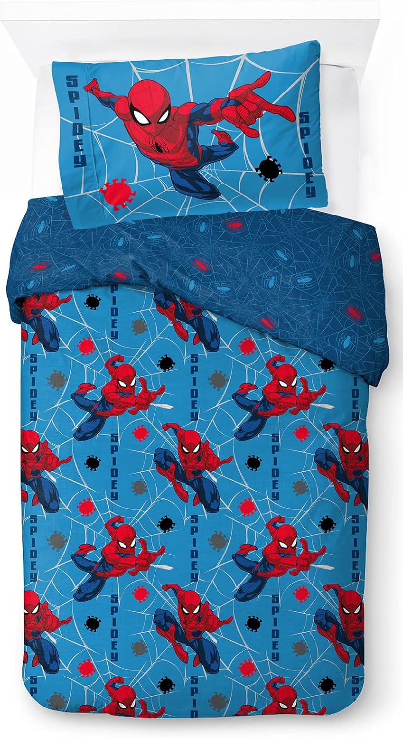 Parure de lit enfant personnages Disney 100% coton Parure de lit enfant Naty Shop Bleu - Spiderman 135X200/50X70 (2 Pièces)