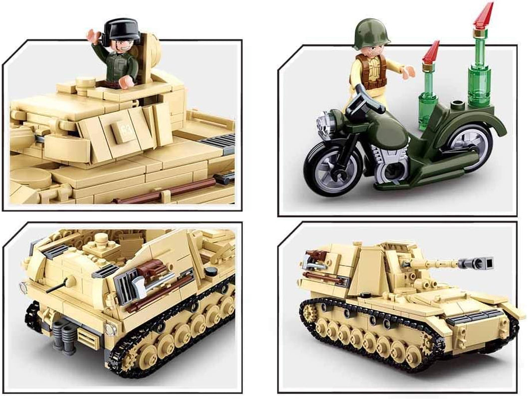 Sluban Klemmbausteine SL95565, WWII - Deutscher Panzer [M38-B0693], Spielset, Klemmbausteine, Soldaten, mit Spielfigur, Army WWII, Multi Color