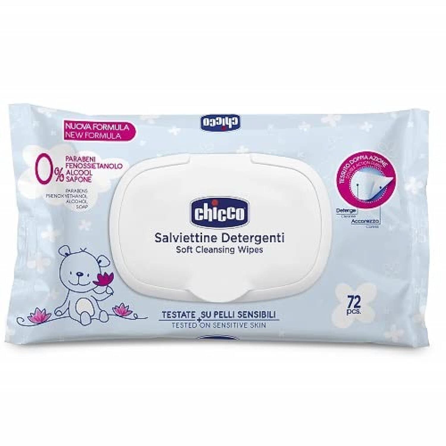 Chicco Lingettes nettoyantes multifonctions pour nouveau-nés, sans alcool, parfumées, adaptées aux peaux sensibles Lingettes humides pour bébé Naty Shop