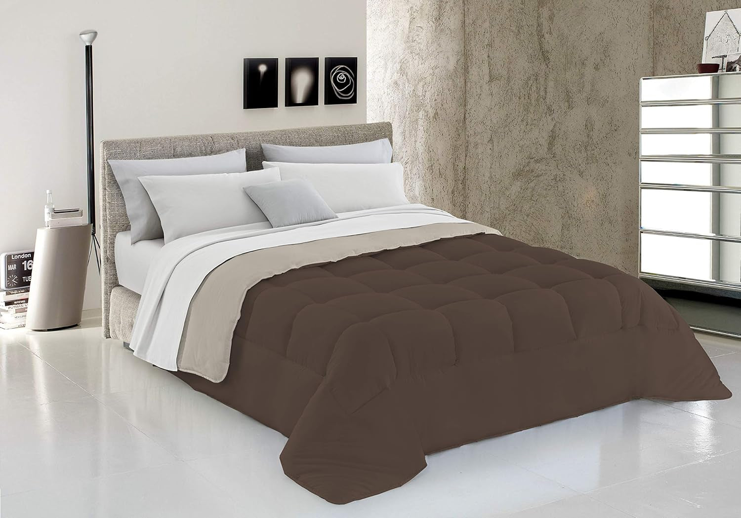 Linge de lit italien, couette d'hiver, taupe/crème, 250X200Cm Naty Shop courtepointes et couettes Marron/crème 150X200Cm
