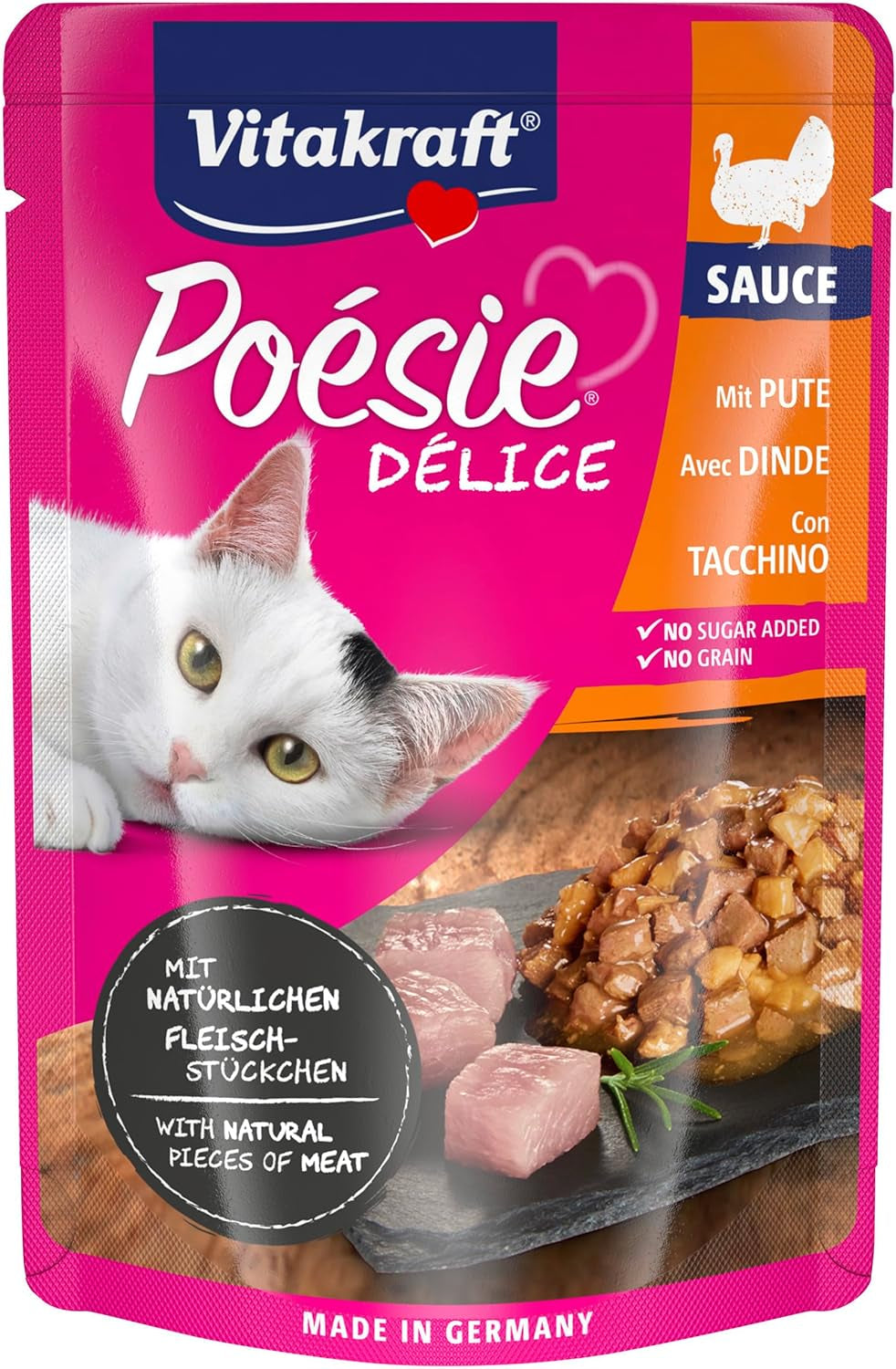 Vitakraft Poésie Délice, nourriture humide pour chat, nourriture pour chat en sauce, à la dinde, en vrac, sans sucre ni céréales ajoutés (23 x 85g)