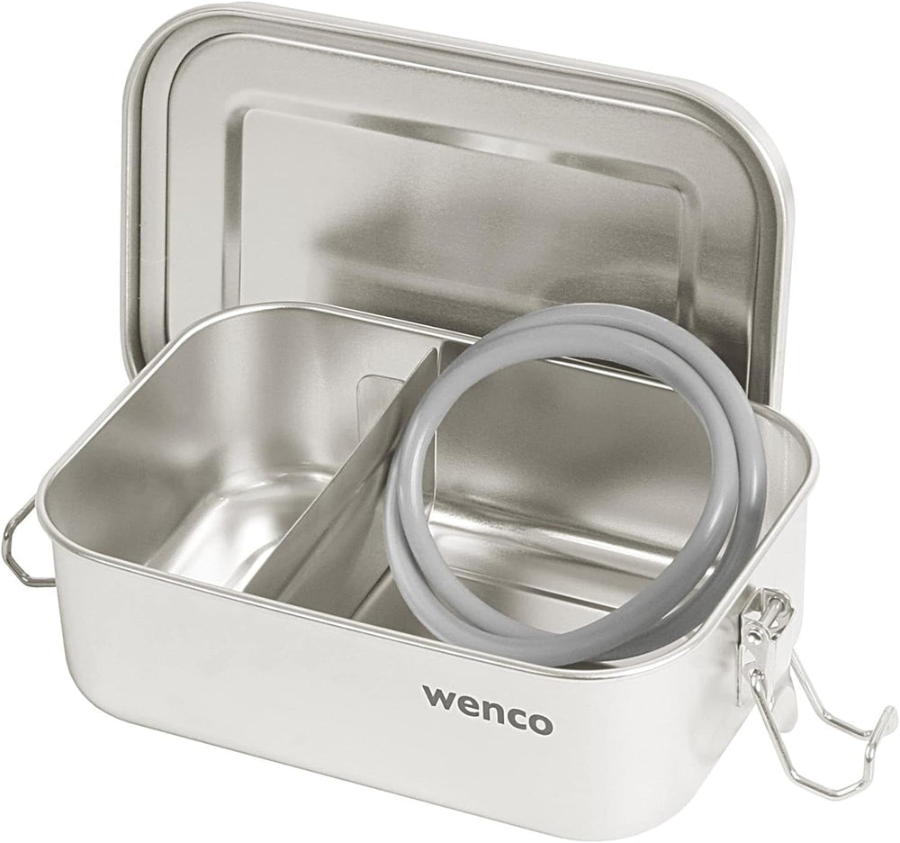 Wenco Boîte à lunch en acier inoxydable 2 compartiments Grande capacité 850 ml Boîte à lunch Étanche Passe au lave-vaisselle Comprenant un anneau de remplacement en silicone 18,5 x 14 x 5,5 cm Argent (2 paquets) Naty Shop Boîtes de conservation des aliments 650 ml