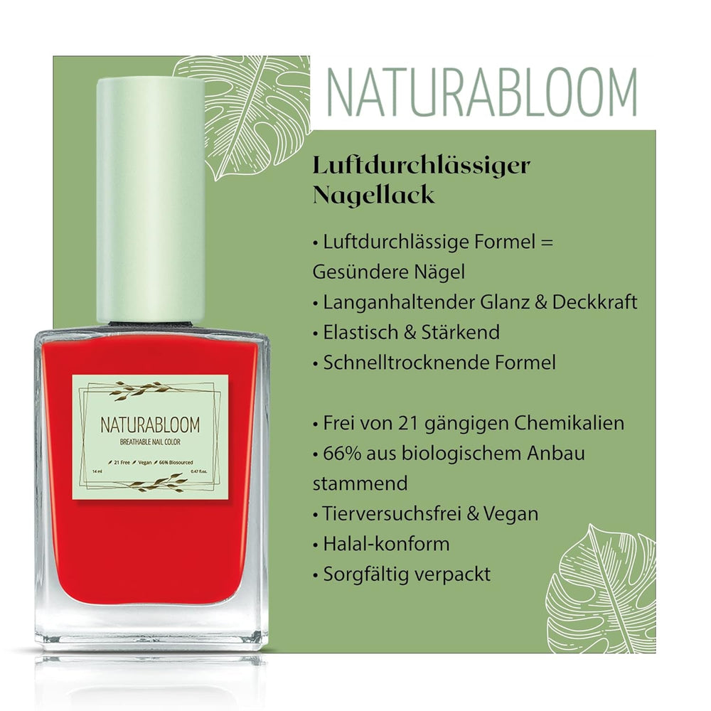 Vernis à ongles rouge à séchage rapide (Poppy Red) - vernis à ongles naturel avec formule végétalienne - respirant, durable et durable, 14 ml