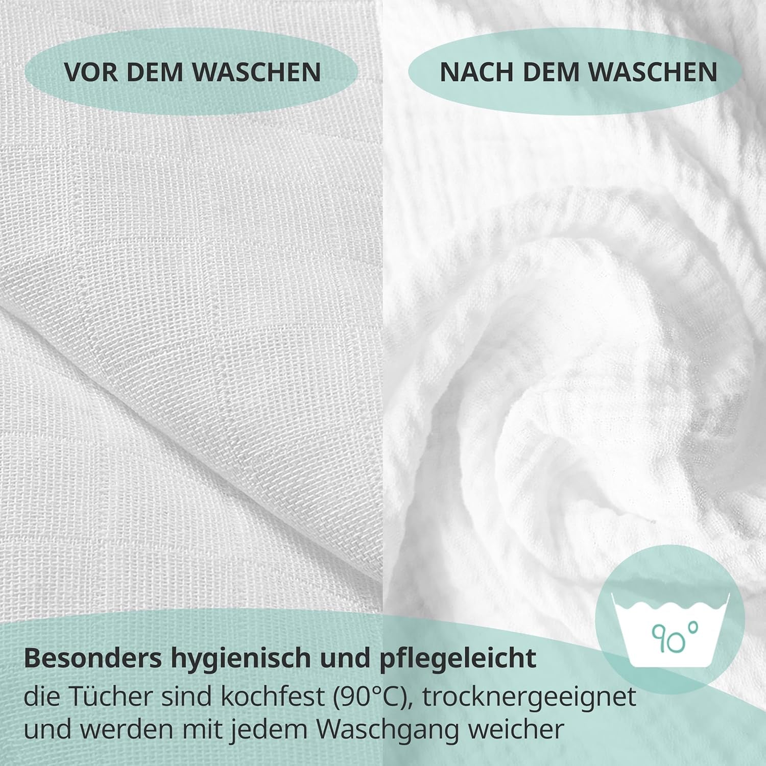 MAKIAN Carrés de Mousseline, Paquet de 10, 80x80cm, Certifié Oeko-TEX® Standard 100, 10 Chiffons Premium - Carrés de Tissu Double Tissé / Carrés de Mousseline, Résistant à l'ébullition - Blanc