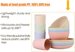 Ensemble de couverts de camping en plastique pour 4 personnes, réutilisables, indestructibles, assiettes, tasses, bols et couverts légers, respectueux de l'environnement, réutilisables, passent au micro-ondes et au lave-vaisselle