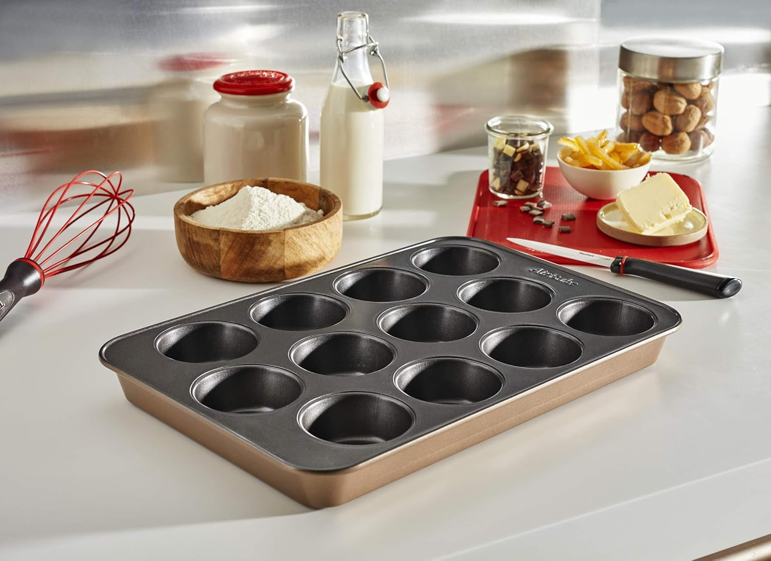 Tefal Airbake J2555014 Muffinform, Antihaftbeschichtung, Karbonstahl, Braun, 29 X 41 Cm Moules et plaques pour pâtisserie Naty Shop