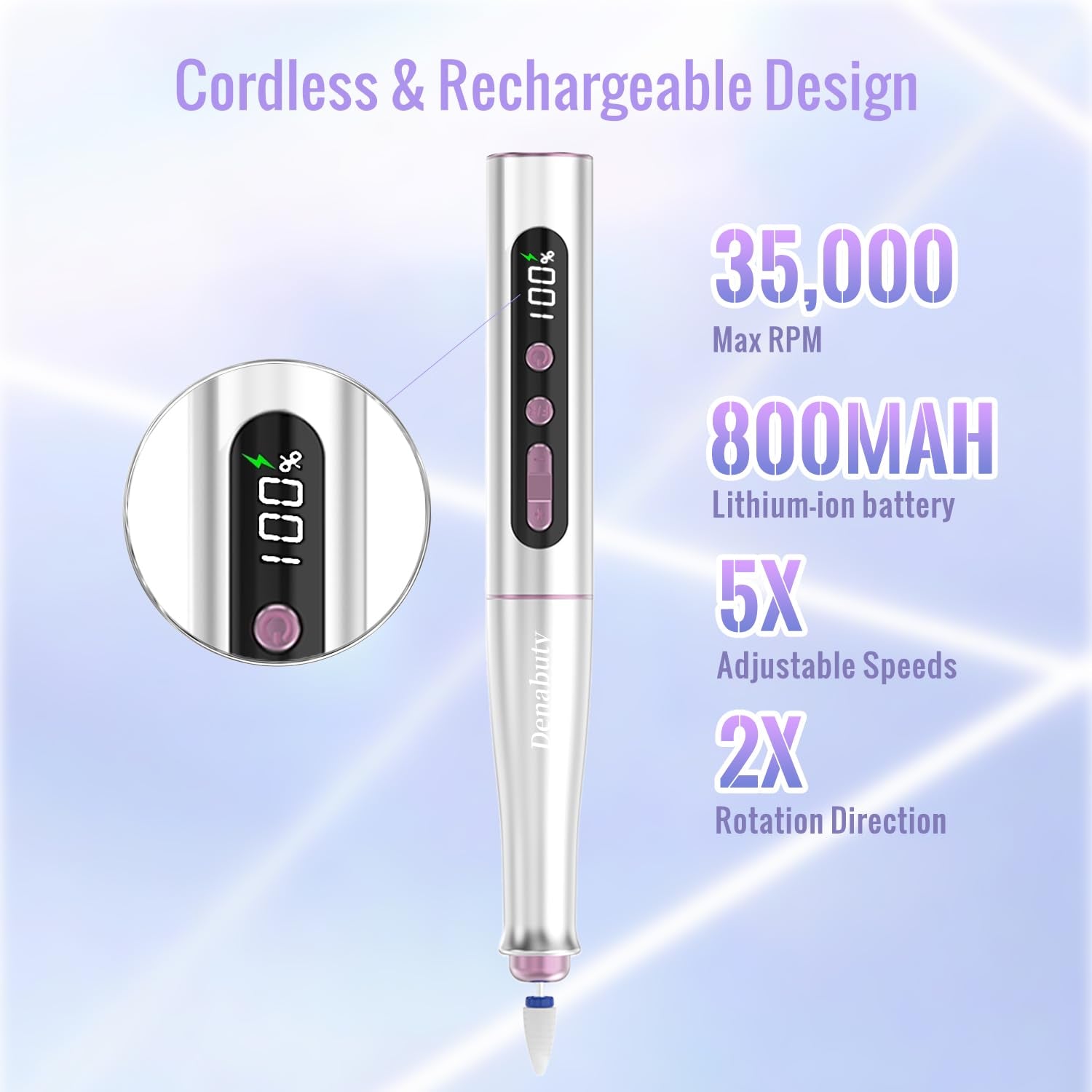 Denabuty Fraises à ongles, 13 en 1 Fraise pour gel 35000 tr/min, Perceuse à ongles électrique professionnelle, Kit de manucure et de pédicure électrique pour gel semi-permanent, Acrylique DN-2402