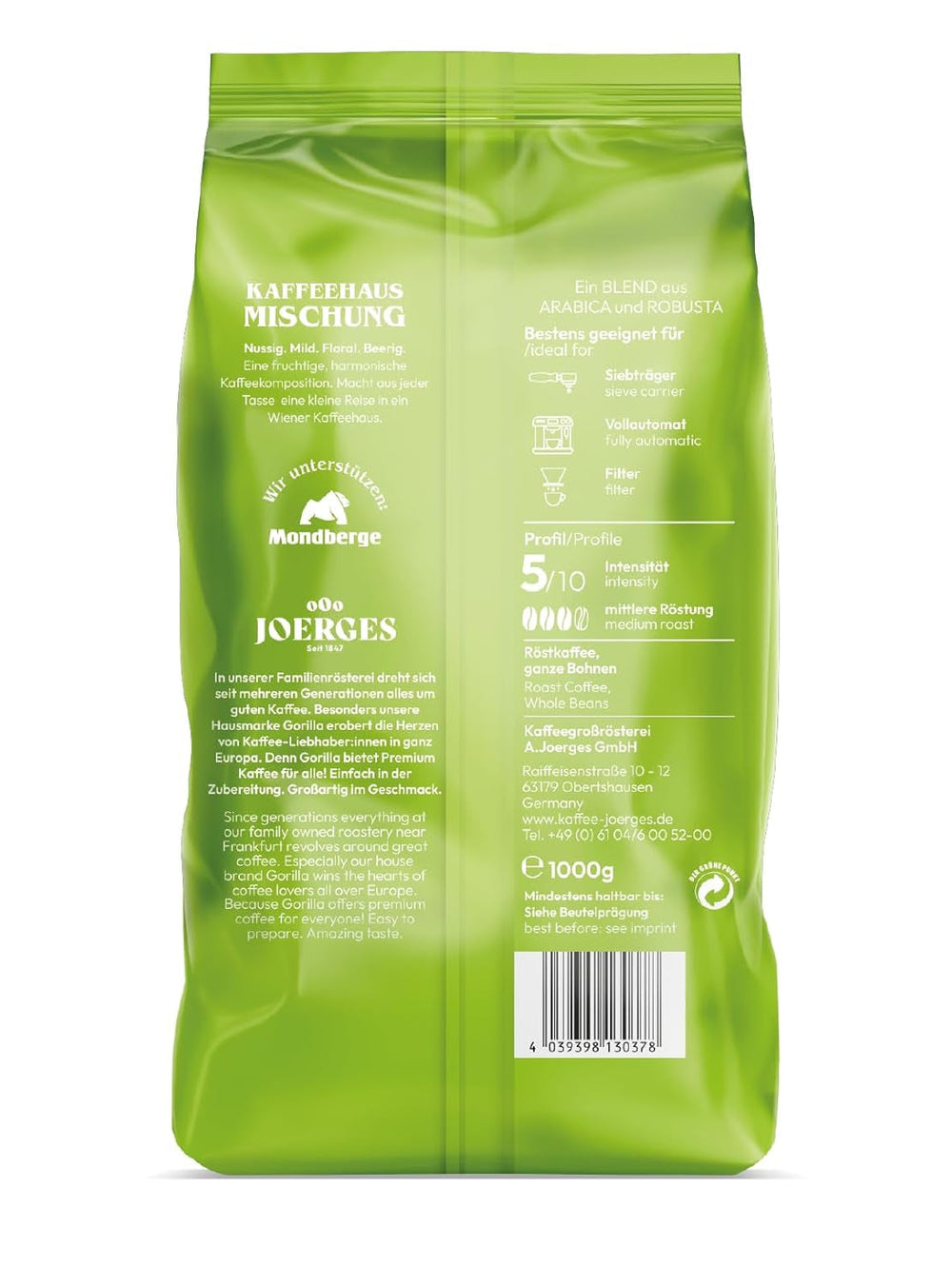 Mélange de café Joerges, 1 kg (L'emballage peut varier) Café Naty Shop