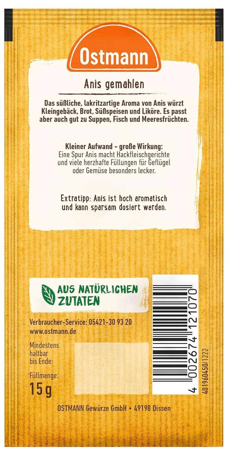 Ostmann Anis moulu, 15 grammes Condimente Naty Shop