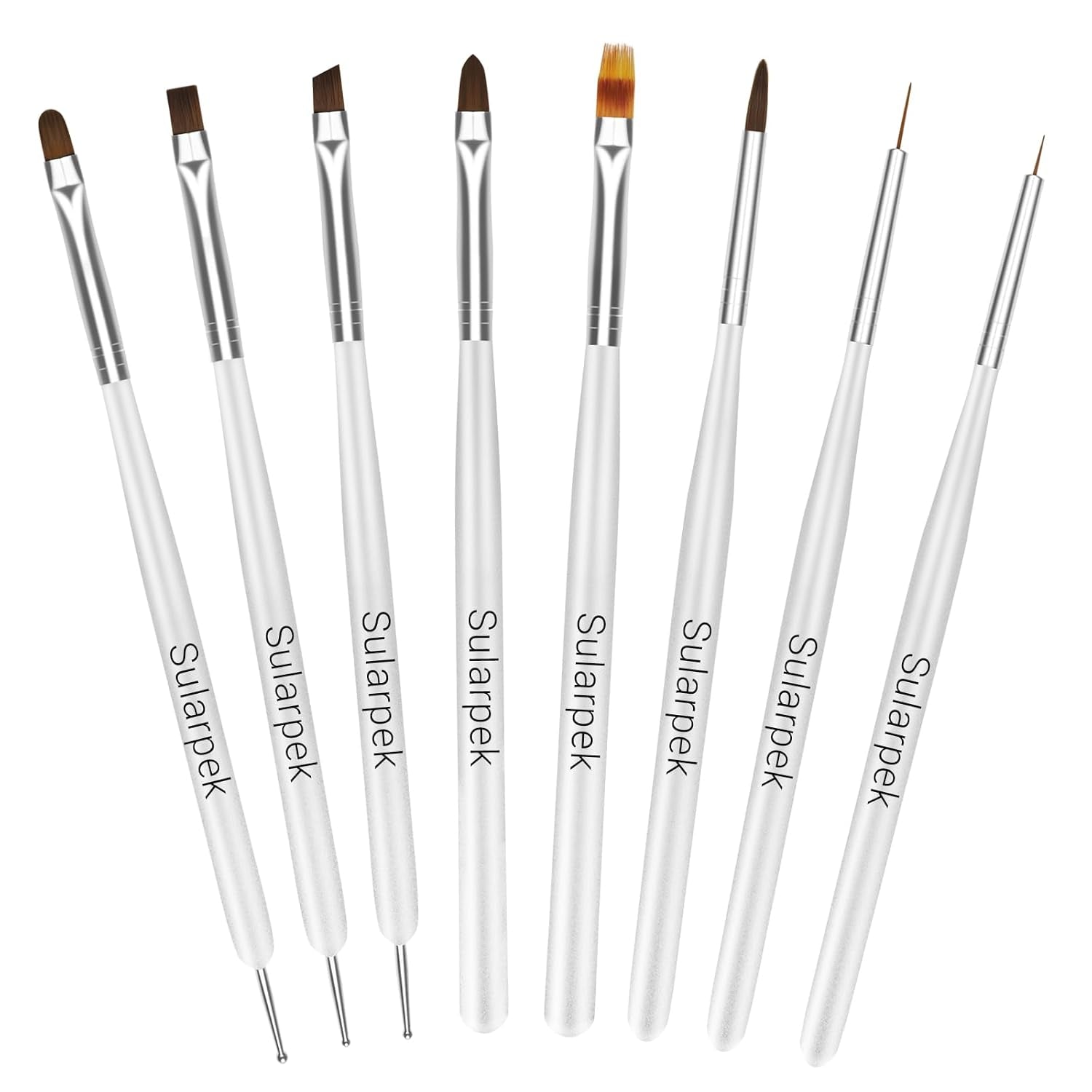 Sularpek 8 pcs Nagel Pinsel Set, Pinsel pour Gel Nail, Nageldesign Pinsel, Nail Art Dotting Tools, Nailart Pinsel pour Gel Acryl Nail Nailart