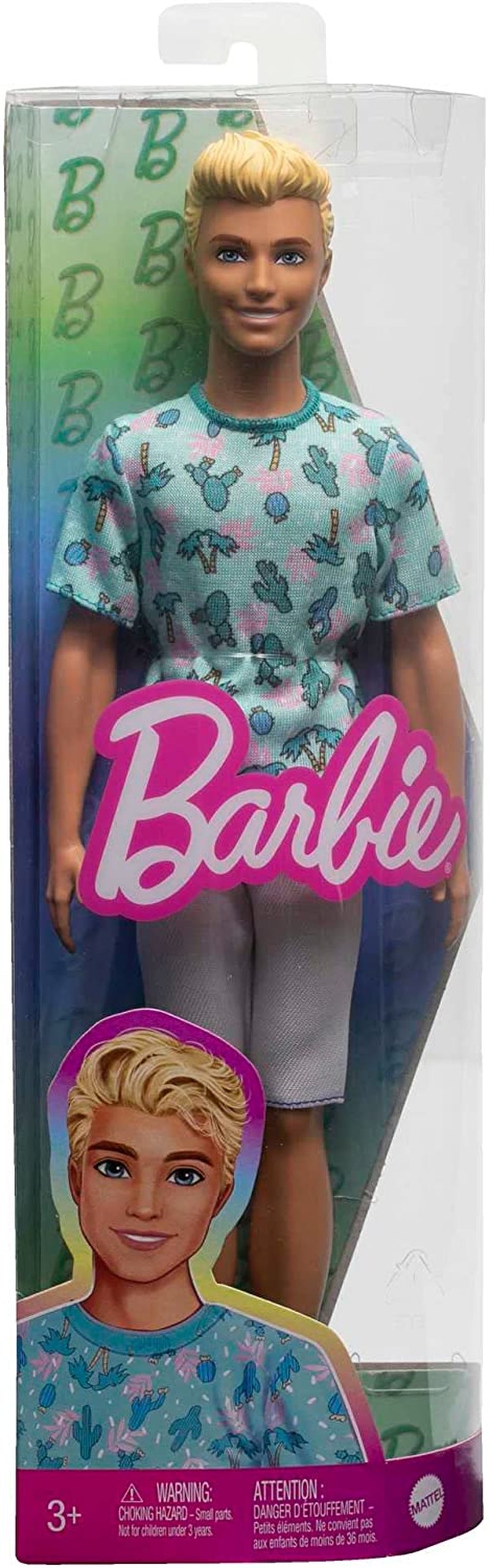 Poupée Barbie Ken Fashionistas - T-shirt imprimé cactus et palmiers, short et baskets blancs, parfaite pour les aventures entre amis et les promenades en ville, pour les enfants de 3 ans et plus, HJT10 Naty Shop Dolls